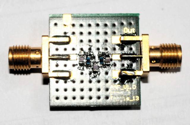 fig:low pass filter passive 4.order 500 MHz, with16pF- 13nH,-,22pf-13NH-16pF calculated with filterdesign guide